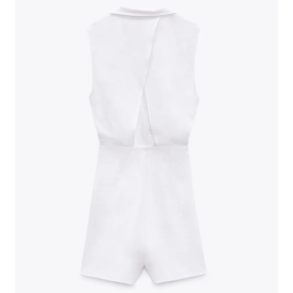 Zara White linen blend Casual short Romper jumpsuit Sz-L